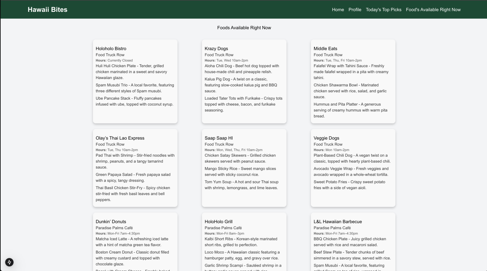 Foods Available Right Now